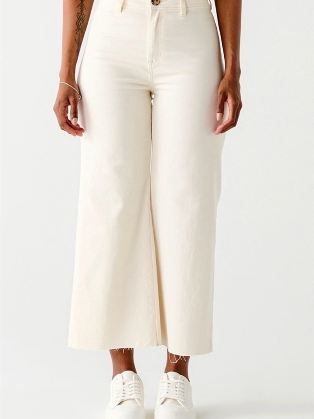 NWT Dex Cream/Tan High-Waist Jeans Raw Hem wide leg cropped length - Picture 2 of 8